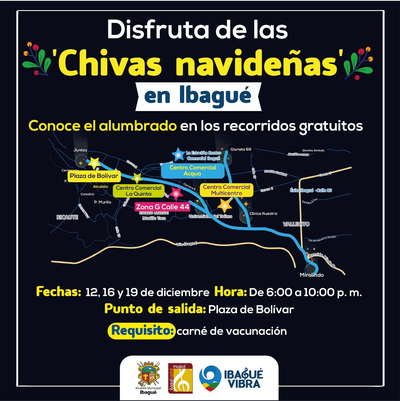 Prográmese y disfrute en chiva del alumbrado navideño de Ibagué