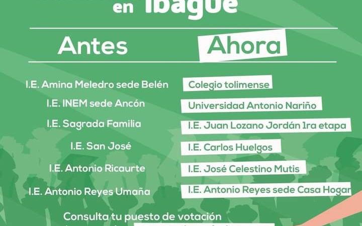 Trasladaron puestos de votación en Ibagué