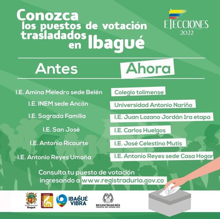 Trasladaron puestos de votación en Ibagué