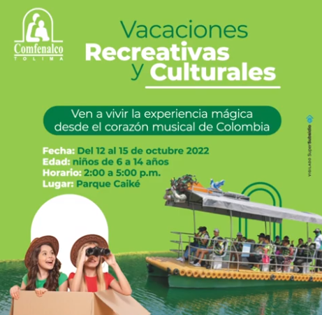 Vacaciones recreativas y culturales en el Parque Caiké, de Comfenalco Tolima