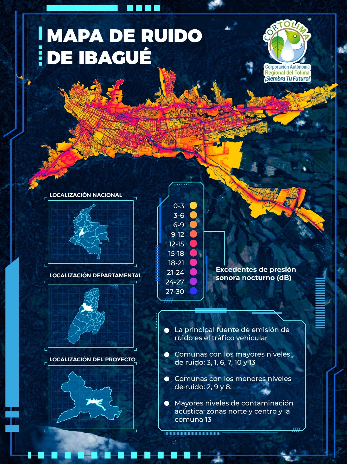 … Consulte en la web de Cortolima el mapa del ruido de Ibagué
