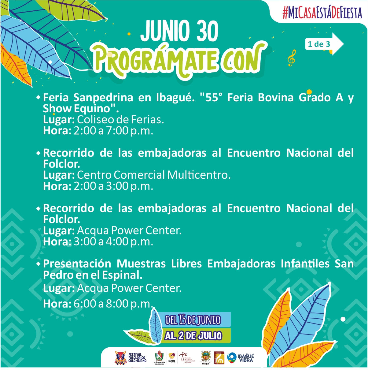 Prográmate para el último fin de semana y vive el  49° Festival Folclórico Colombiano, porque #MiCasaEstaDeFiesta 🥳💃🏻🕺🏻