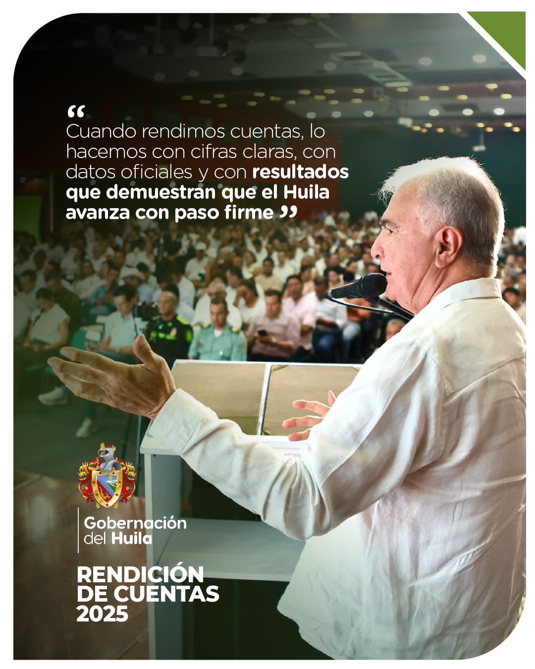 La transparencia es nuestro compromiso. En la Rendición de Cuentas, la Gobernación del Huila presentó los avances y resultados que hoy transforman el territorio. Seguimos trabajando con hechos por un Huila Grande.
