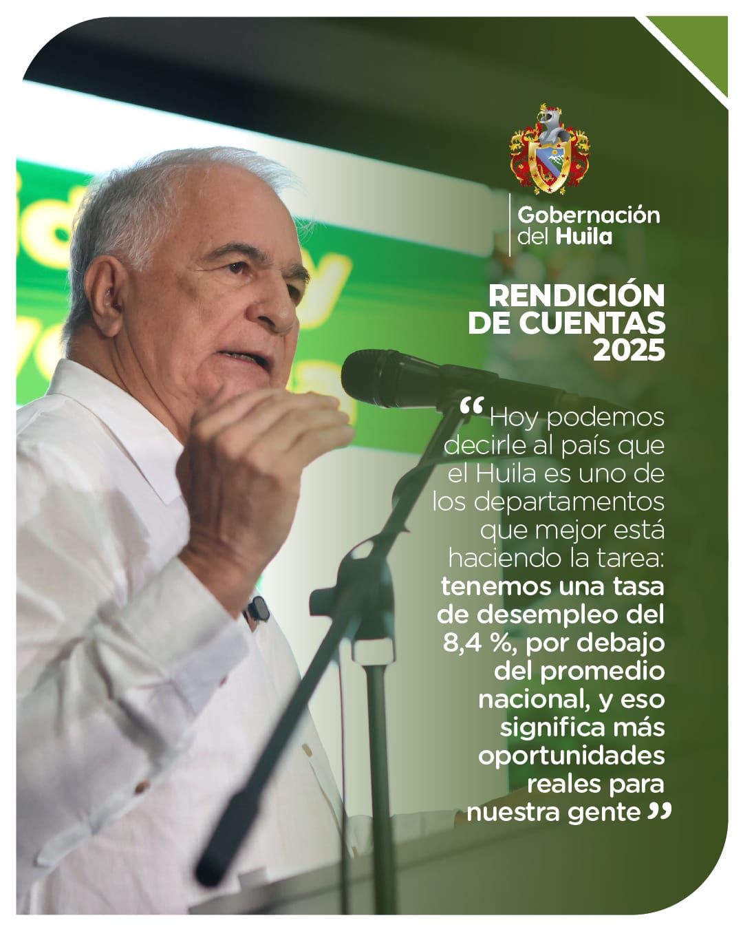 La Rendición de Cuentas es un ejercicio de transparencia y compromiso con la ciudadanía. Hoy le contamos al Huila cómo avanzamos en seguridad, desarrollo social, crecimiento económico, sostenibilidad y fortalecimiento del campo, así ayudamos a fortalecer la empleabilidad y el emprendimiento agrícola. ¡Seguimos trabajando por un Huila Grande! #SomosElHuilaGrande #transparencia #RendiciónDeCuentas