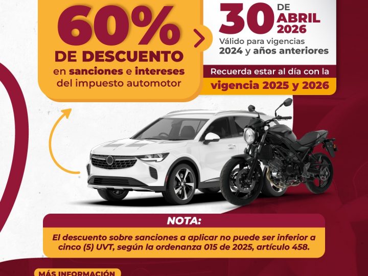 Póngase al día: Aproveche el descuento del 60% en intereses y sanciones del Impuesto de Vehículos de Tolima