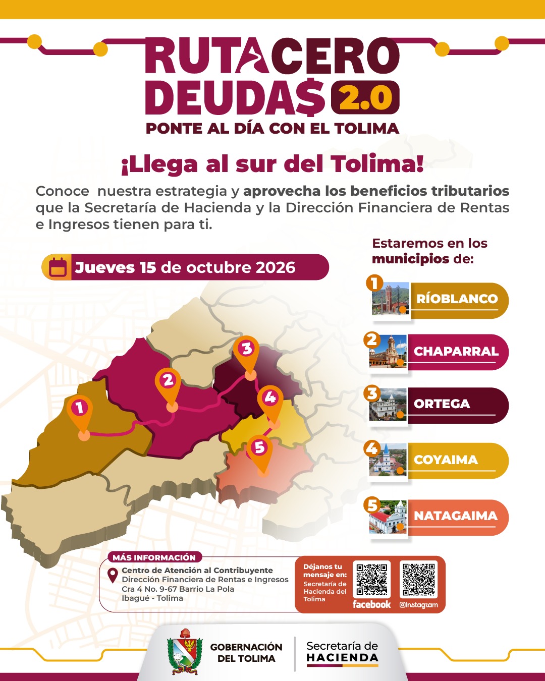 ¡La Ruta Cero Deudas 2.0 visita el sur del Tolima!: ponte al día